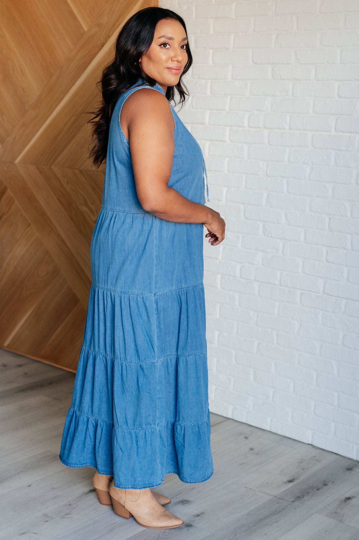 Chambray Tiered Maxi Dress