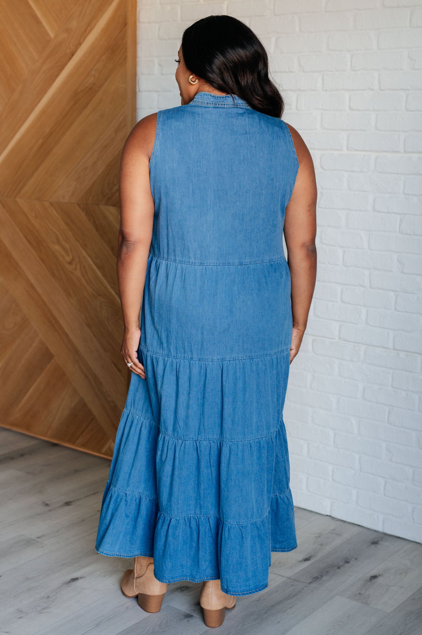 Chambray Tiered Maxi Dress