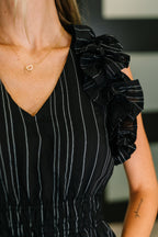 Structured Pinstripe Midi Dress in Black