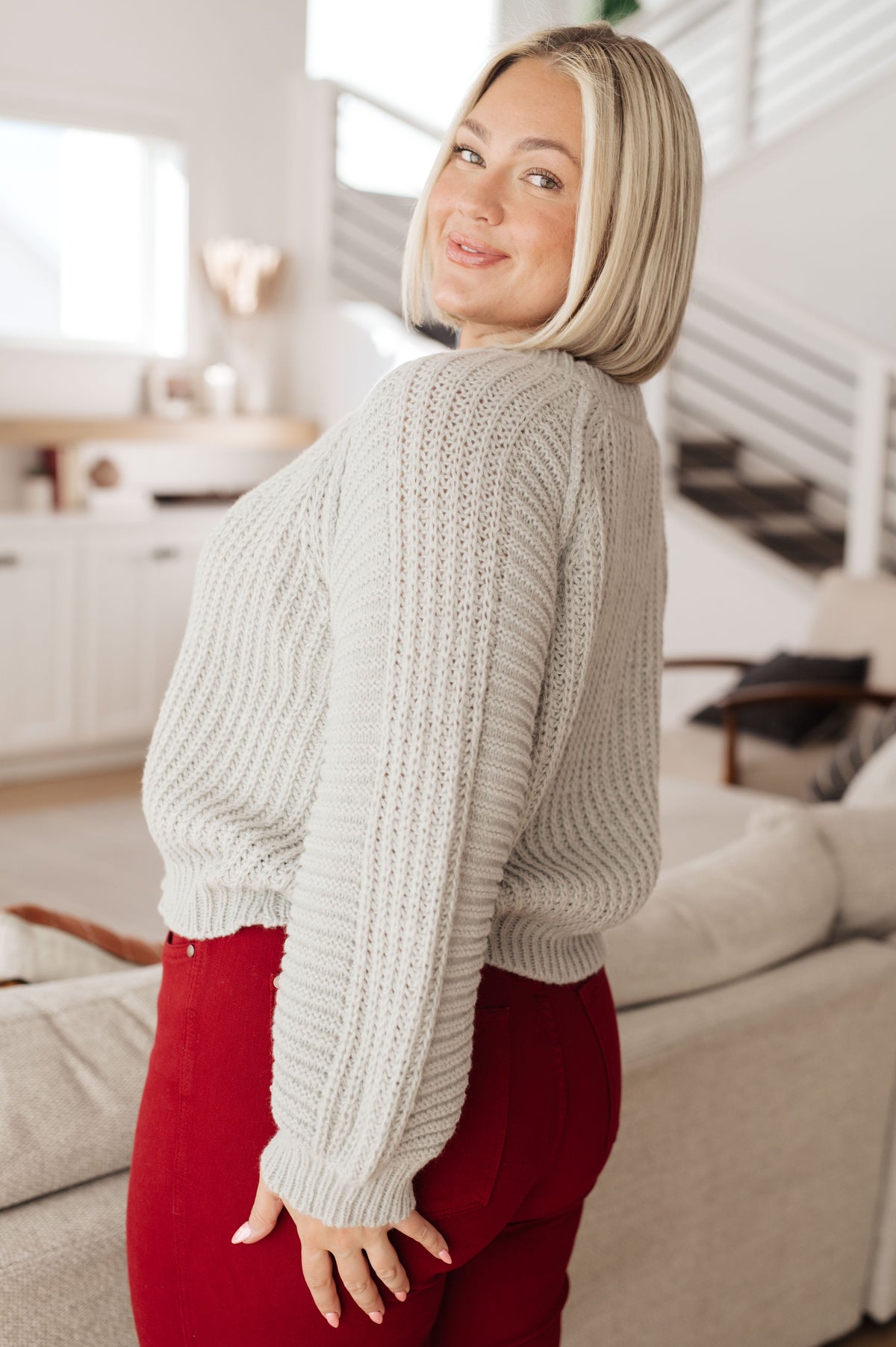 Woven Whimsy Balloon Sleeve Sweater