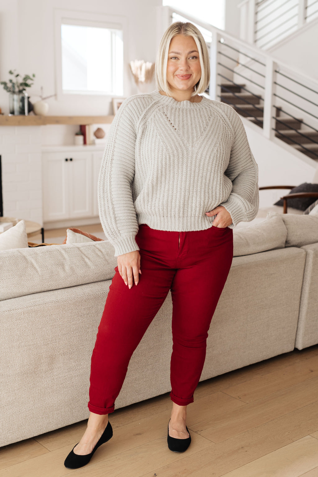 Woven Whimsy Balloon Sleeve Sweater