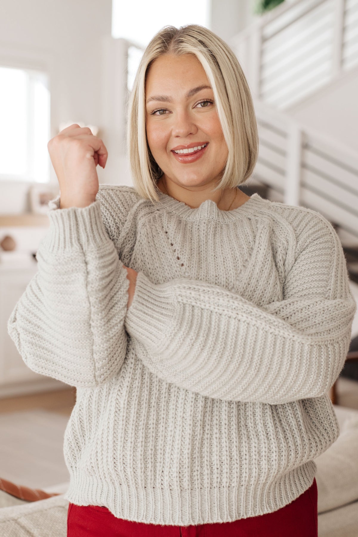 Woven Whimsy Balloon Sleeve Sweater