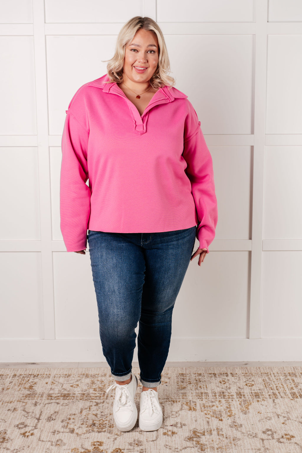 Pretty in Pink Collared Pullover