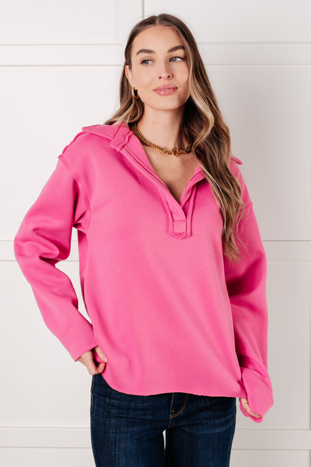 Pretty in Pink Collared Pullover