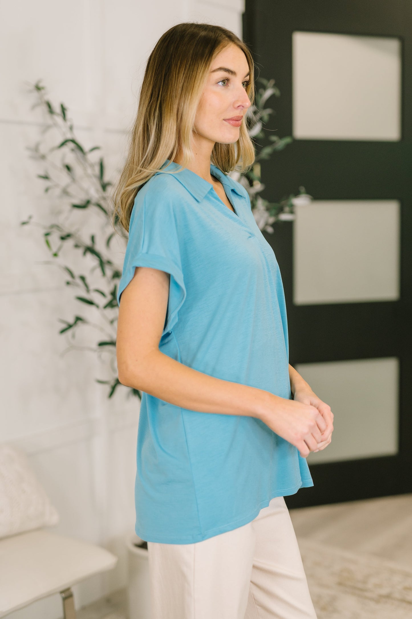 Always Put Together Collared Top in Coastal Blue