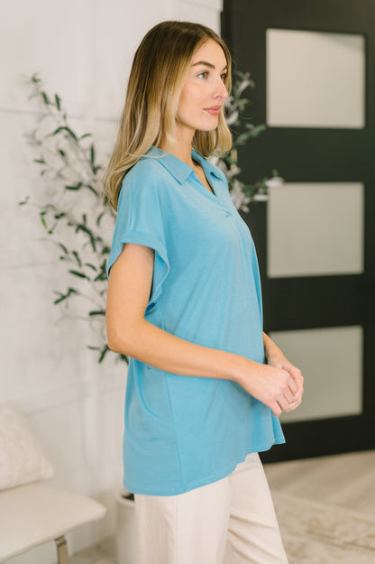 Always Put Together Collared Top in Coastal Blue