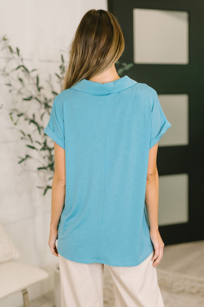 Always Put Together Collared Top in Coastal Blue