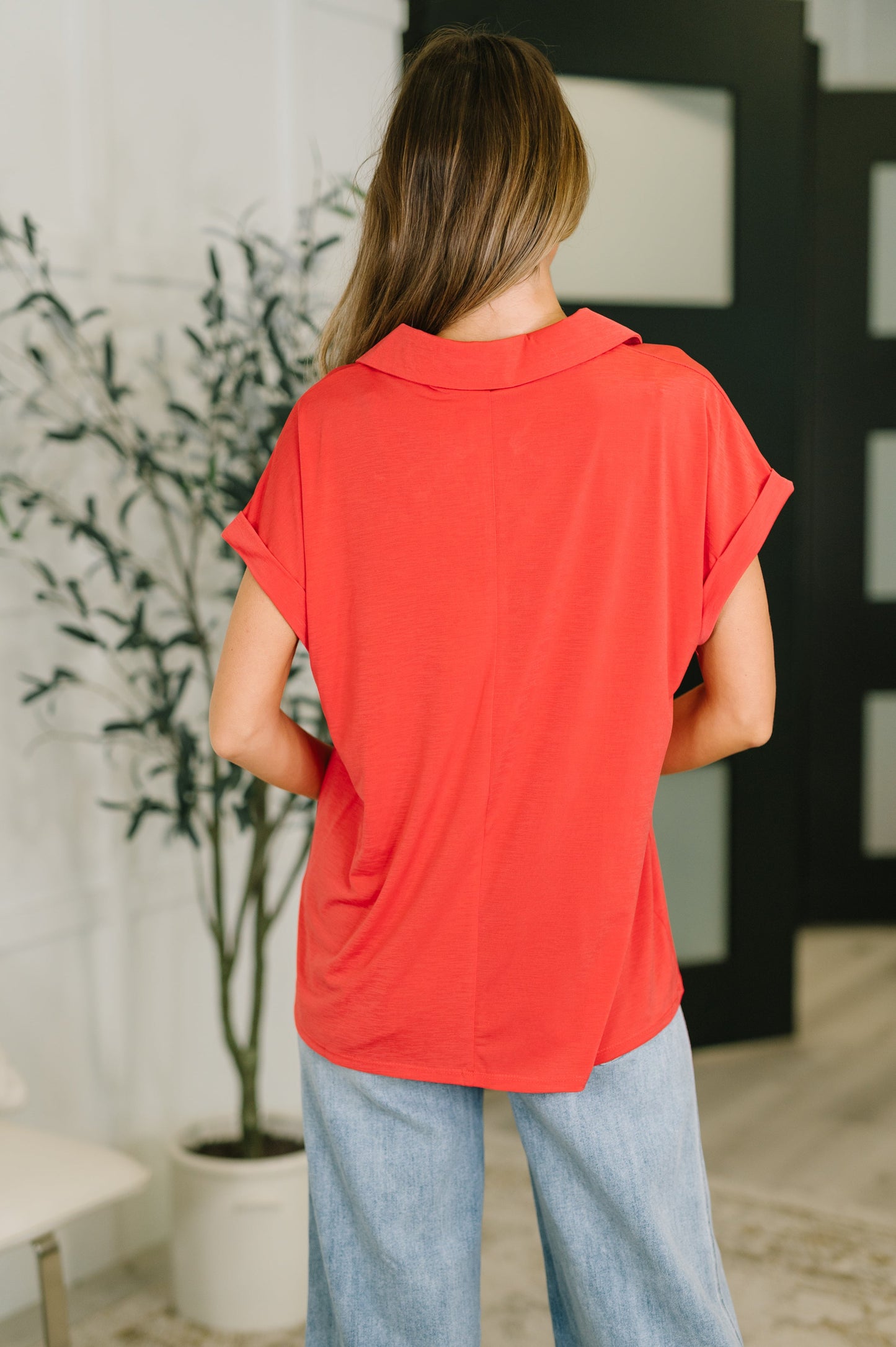 Always Put Together Collared Top in Hot Coral