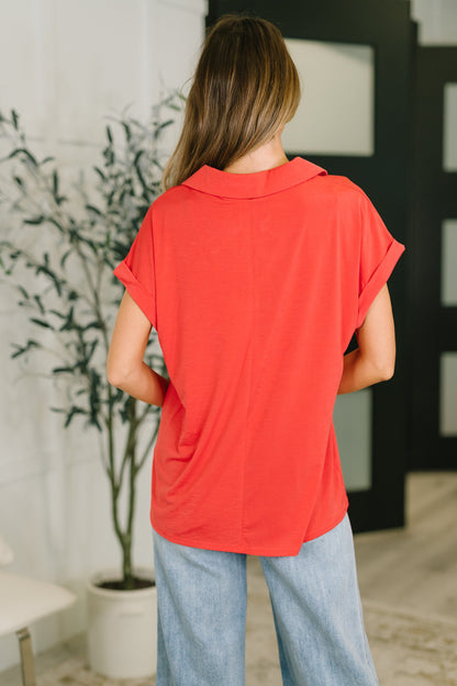 Always Put Together Collared Top in Hot Coral
