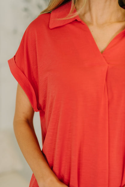 Always Put Together Collared Top in Hot Coral