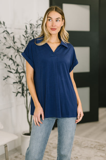 Always Put Together Collared Top in Navy