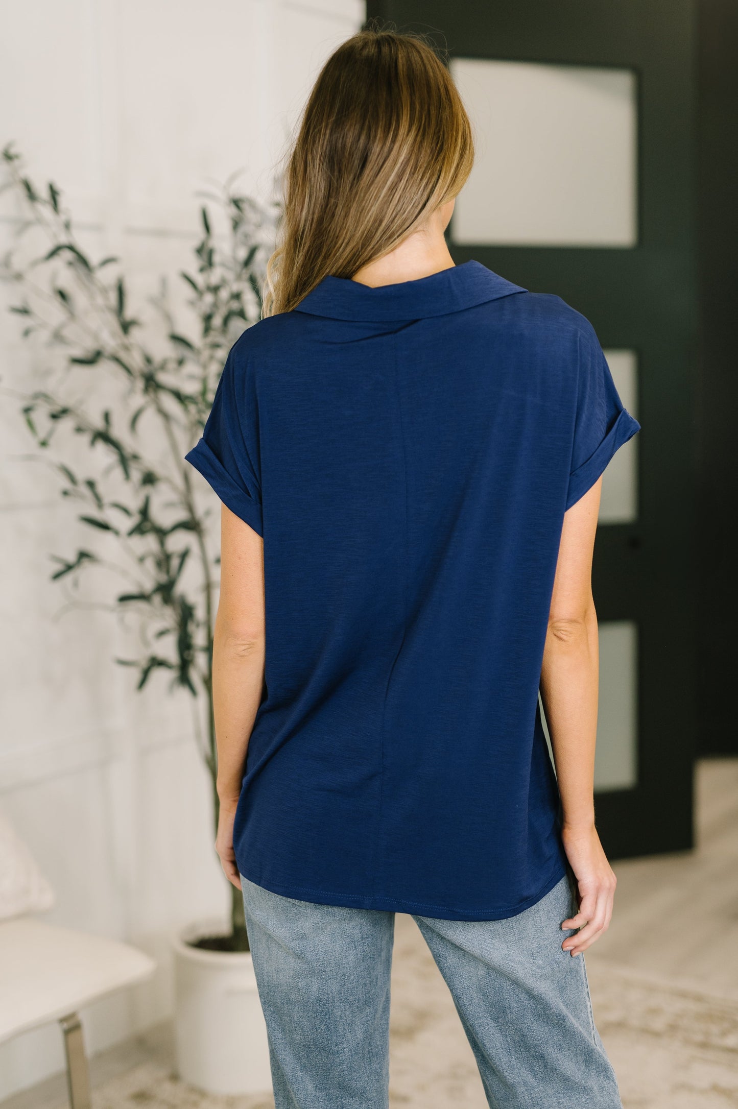Always Put Together Collared Top in Navy