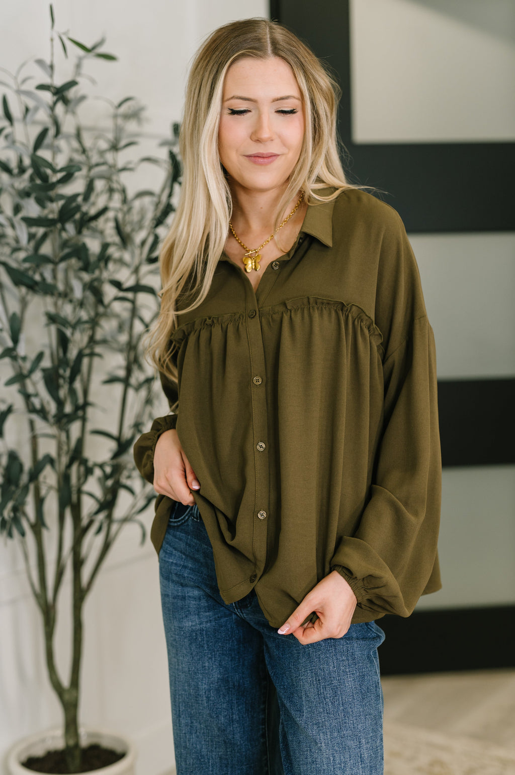 Gathered Grace Button Down Blouse