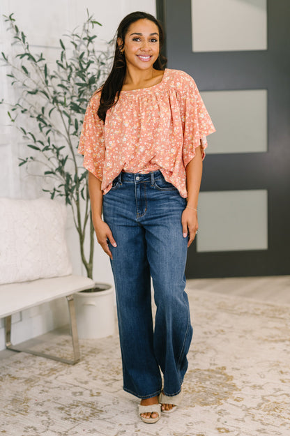 Square Neck Boxy Top with Back Tie in Dusty Rose