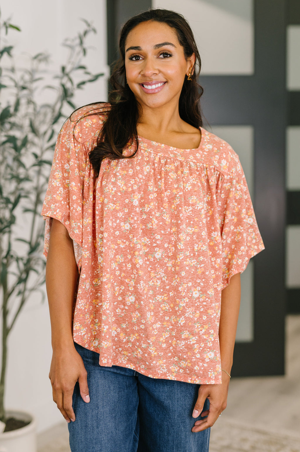Square Neck Boxy Top with Back Tie in Dusty Rose