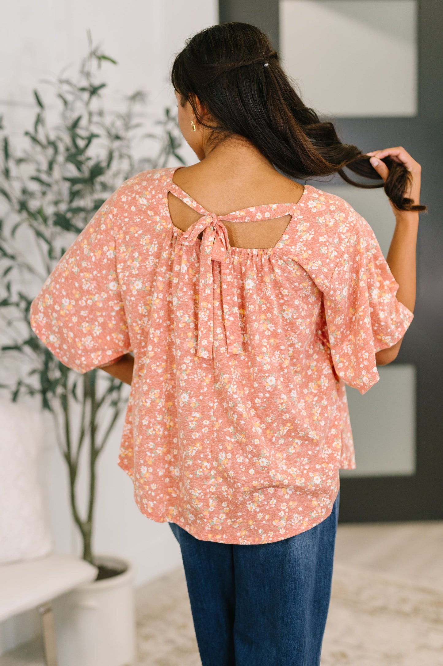 Square Neck Boxy Top with Back Tie in Dusty Rose