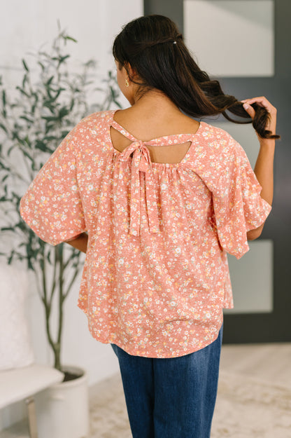 Square Neck Boxy Top with Back Tie in Dusty Rose