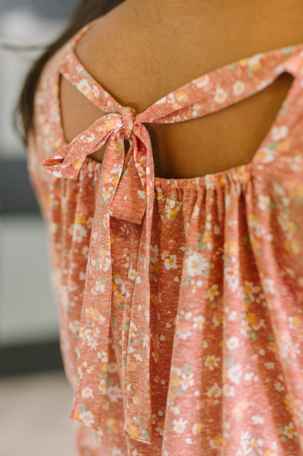 Square Neck Boxy Top with Back Tie in Dusty Rose