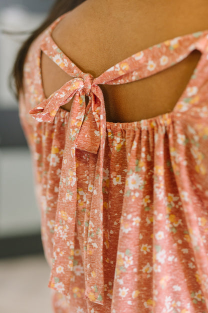 Square Neck Boxy Top with Back Tie in Dusty Rose