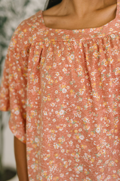 Square Neck Boxy Top with Back Tie in Dusty Rose