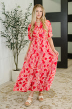 Tiered Button Front Maxi Dress with Dolman Sleeves