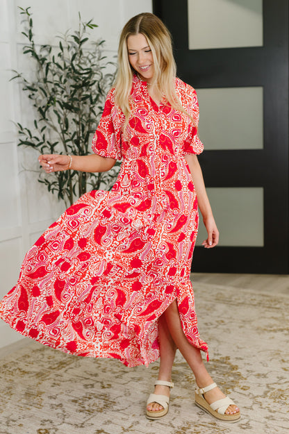 Tiered Button Front Maxi Dress with Dolman Sleeves