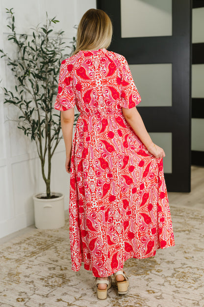 Tiered Button Front Maxi Dress with Dolman Sleeves