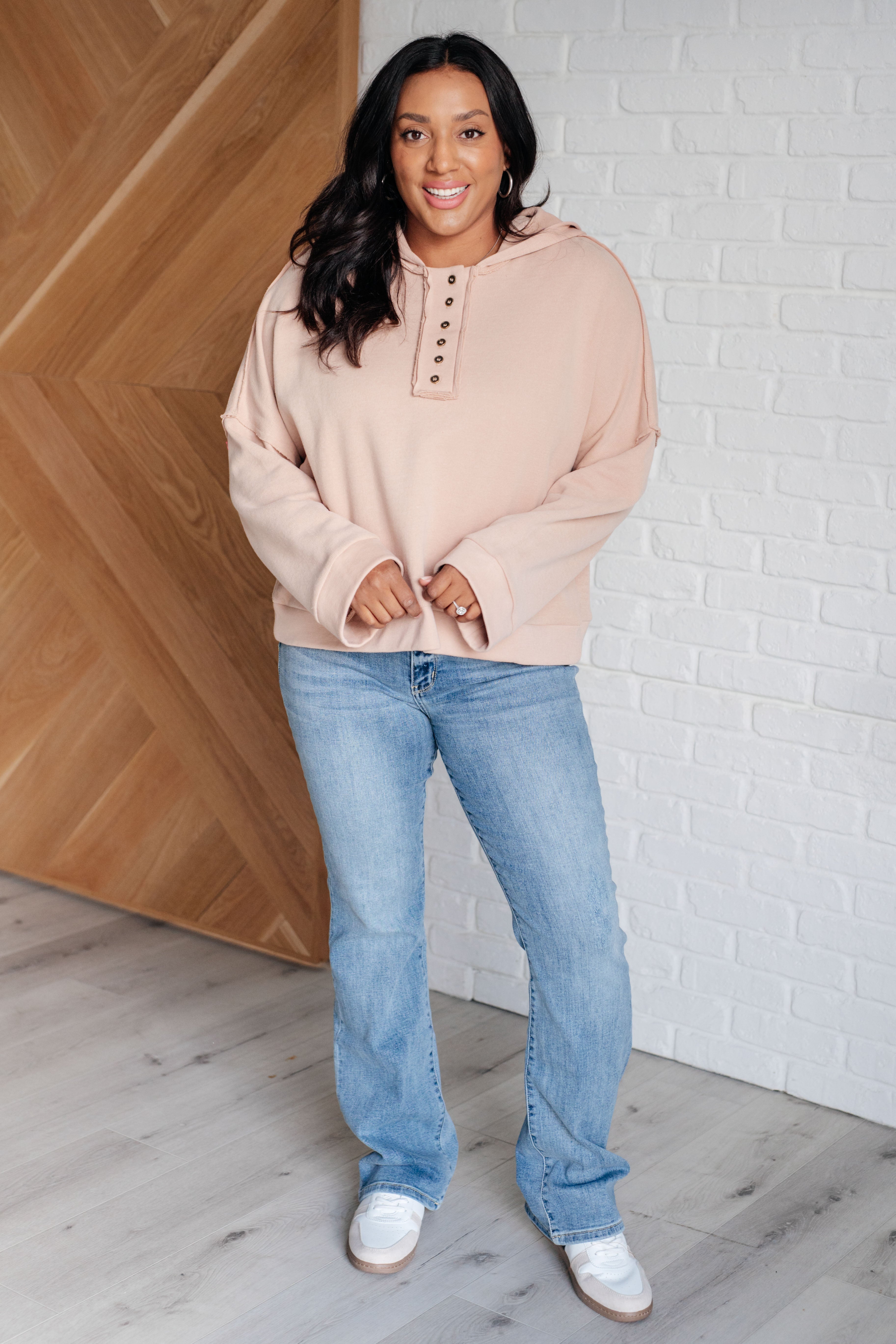 In Good Company Ribbed Hoodie in Beige