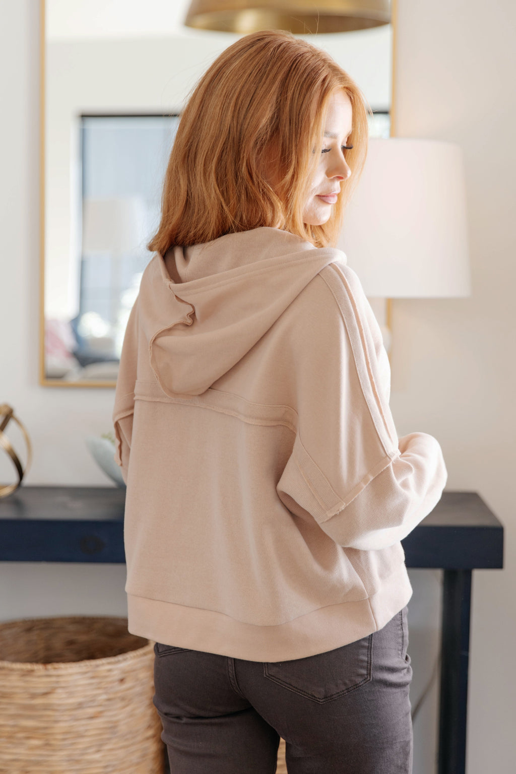 In Good Company Ribbed Hoodie in Beige