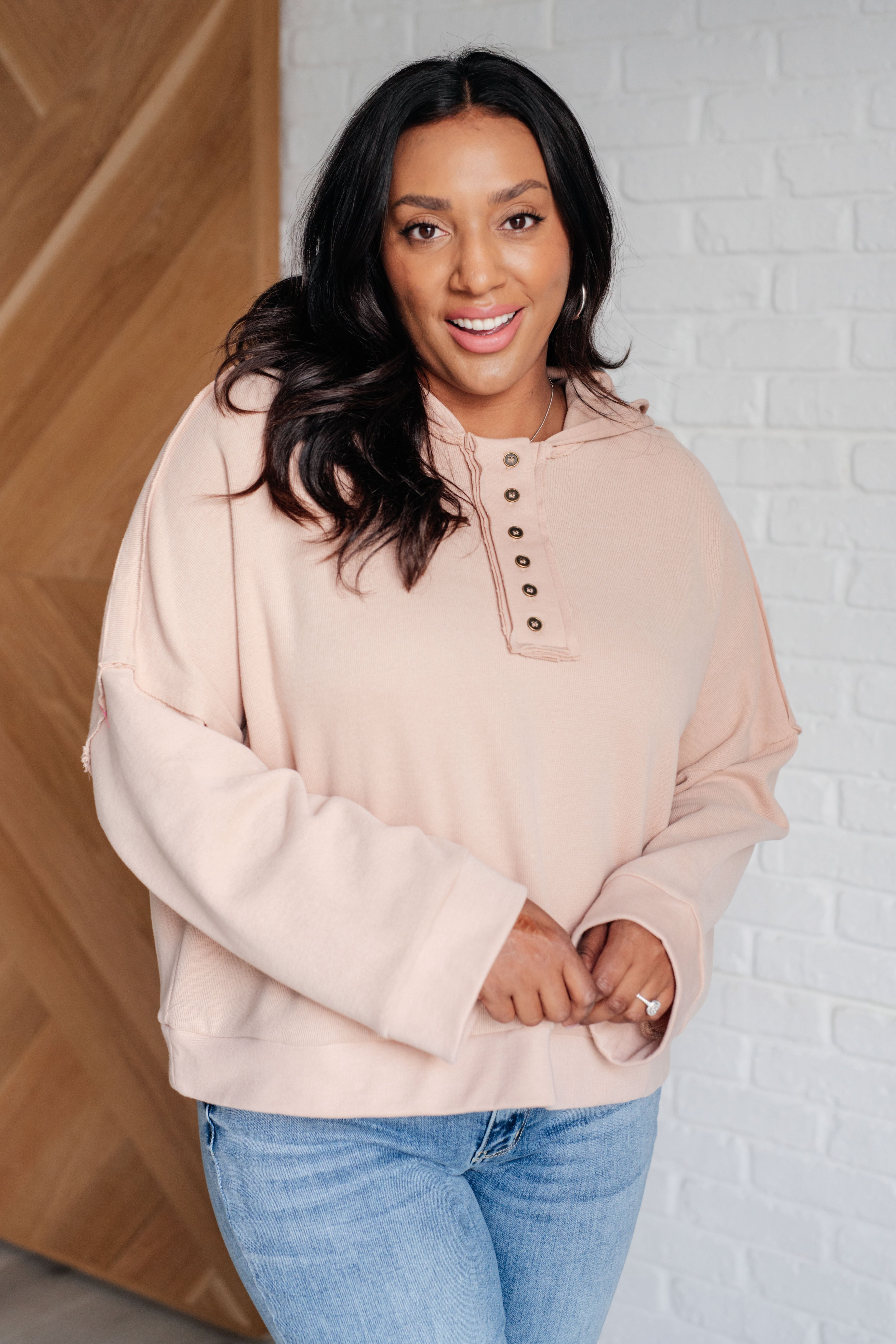 In Good Company Ribbed Hoodie in Beige
