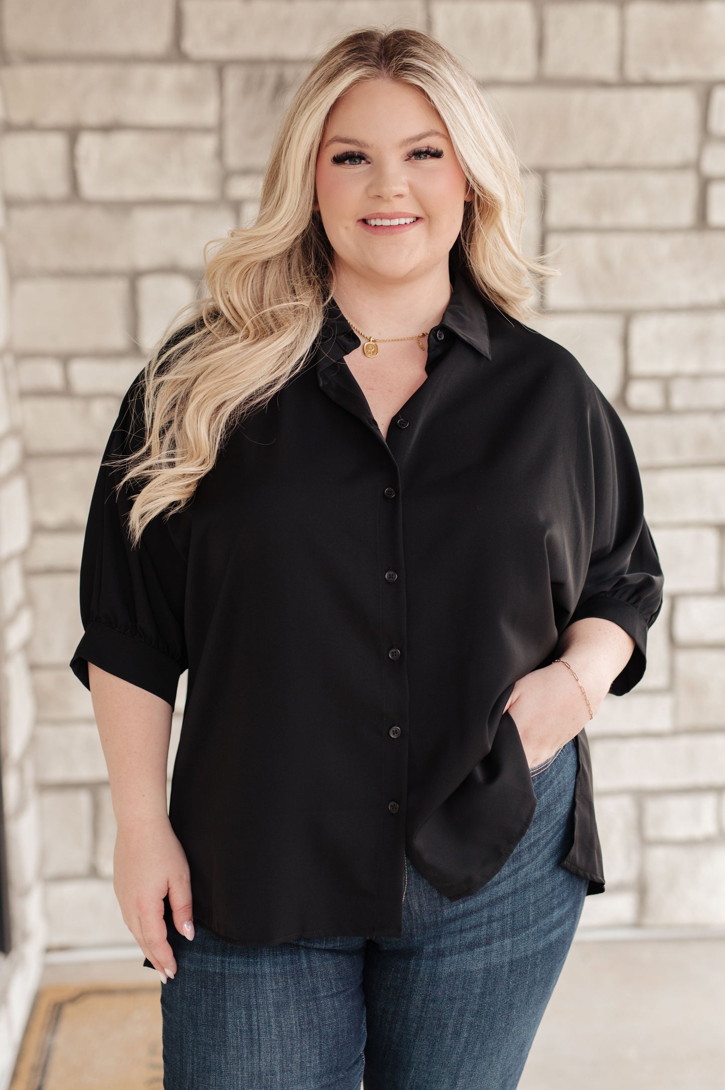 Oversized Puff Sleeve Button Down Shirt