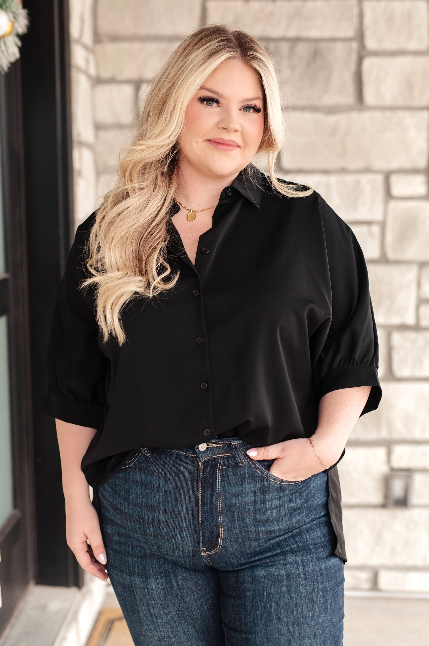Oversized Puff Sleeve Button Down Shirt