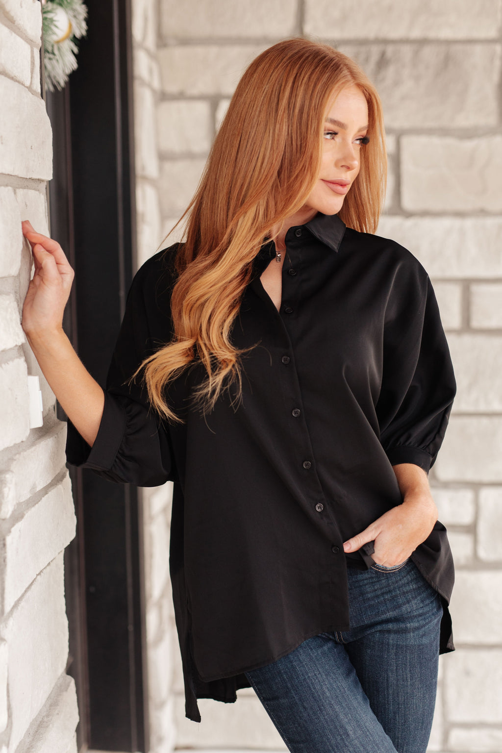 Oversized Puff Sleeve Button Down Shirt