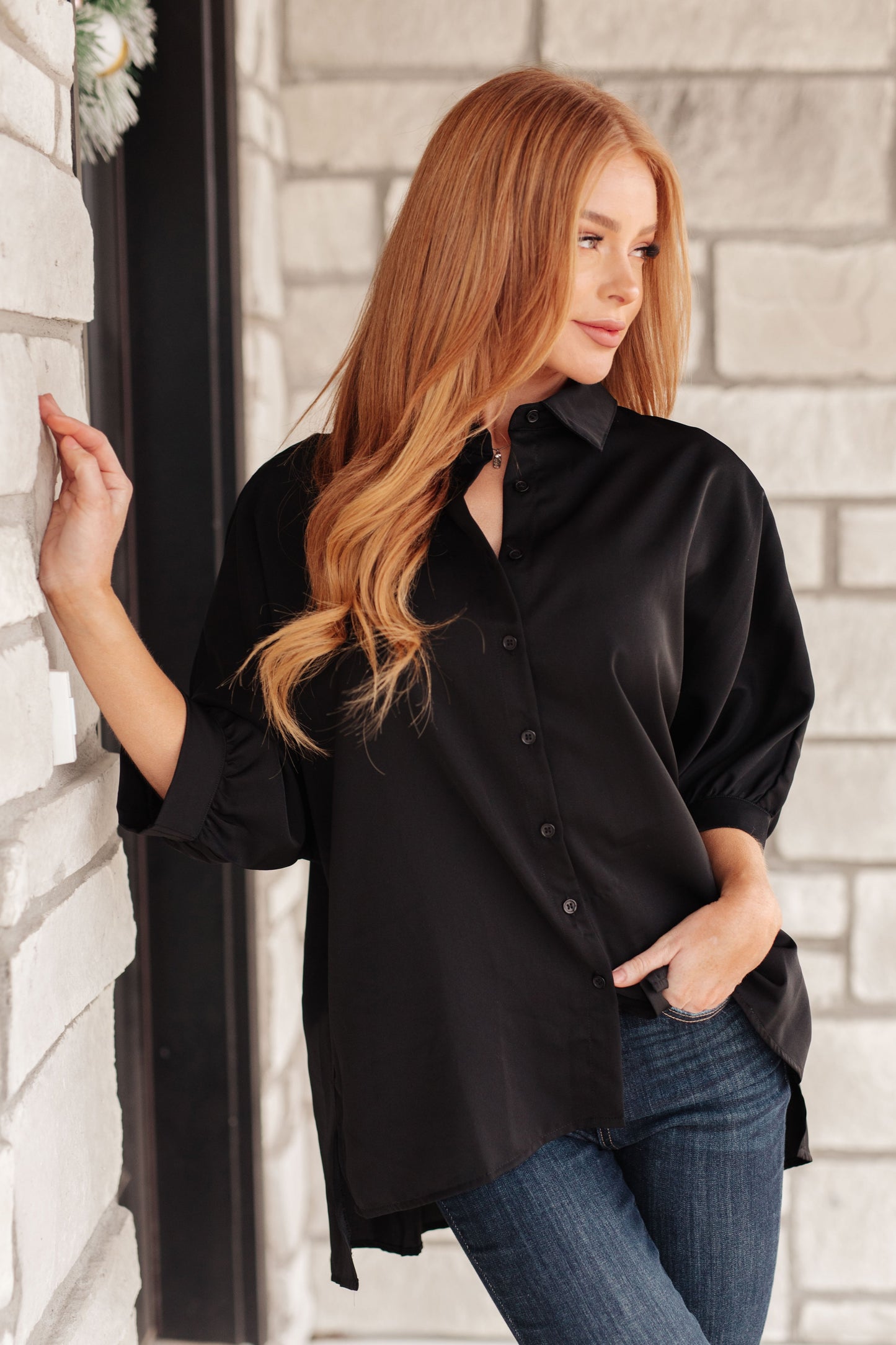 Oversized Puff Sleeve Button Down Shirt