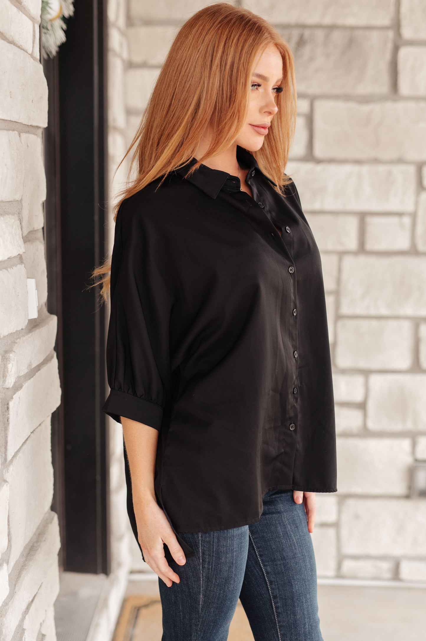 Oversized Puff Sleeve Button Down Shirt