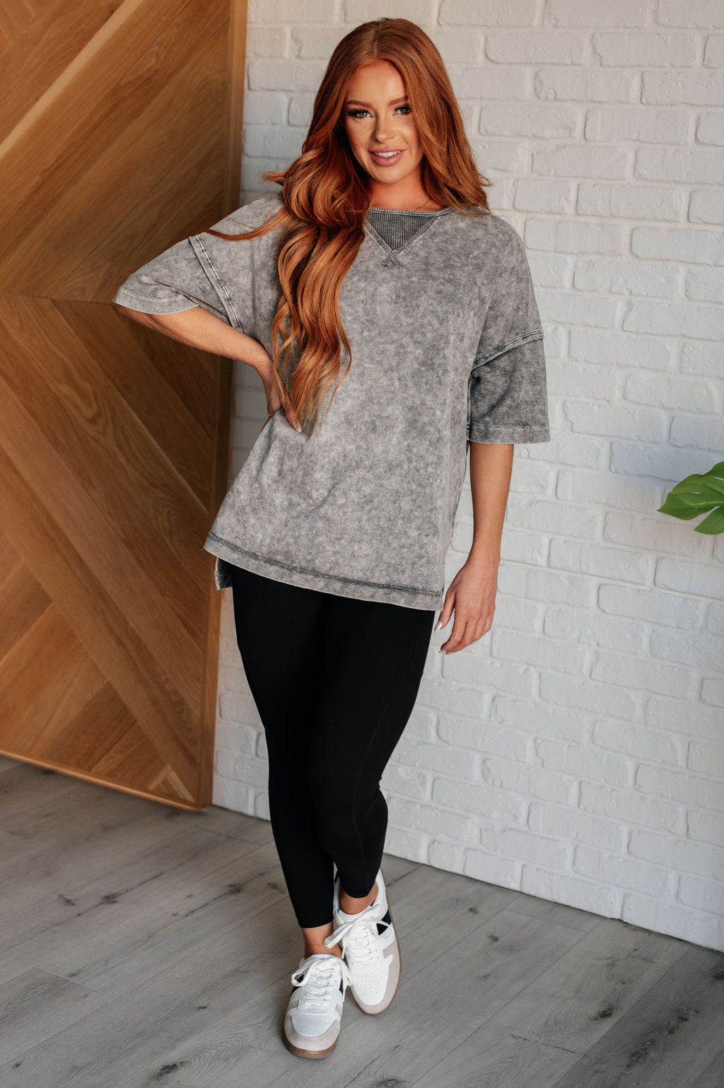 Weekend Wander Mineral Wash Top in Gray