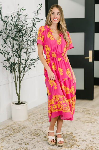 Fuchsia Smocked Waist Tiered Dress