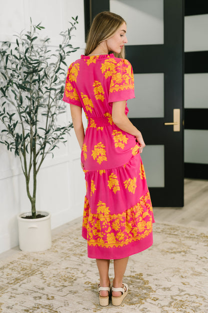 Fuchsia Smocked Waist Tiered Dress