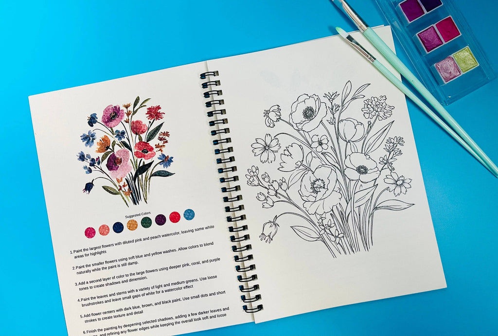 Florals Watercolor Painting Workbook