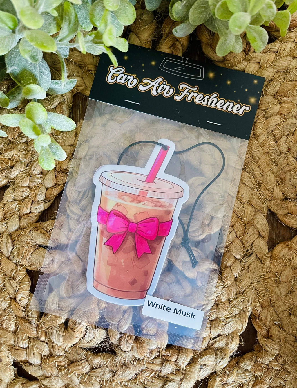 Iced Coffee with Bow Car Air Freshener